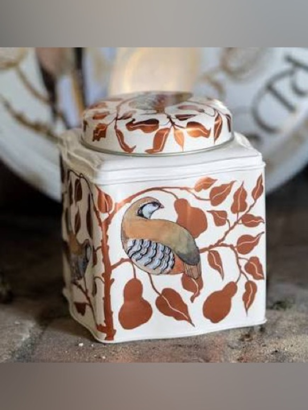 Emma Bridgewater tin caddy, partridge in a pear tree, limited edition